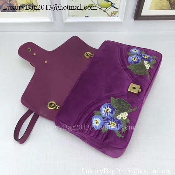 Gucci GG Marmont Embroidered Velvet Bag 443496 Purple