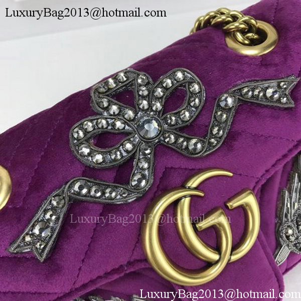 Gucci GG Marmont Embroidered Velvet mini Bag 446744 Purple