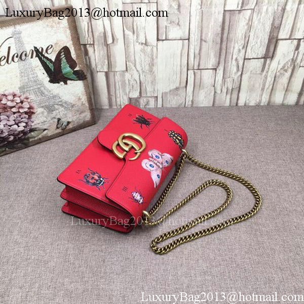 Gucci GG Marmont Original Leather Shoulder Bag 488716 Red