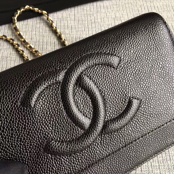 Chanel WOC Original Calfskin Leather Black Shoulder Bag 33814 Glod