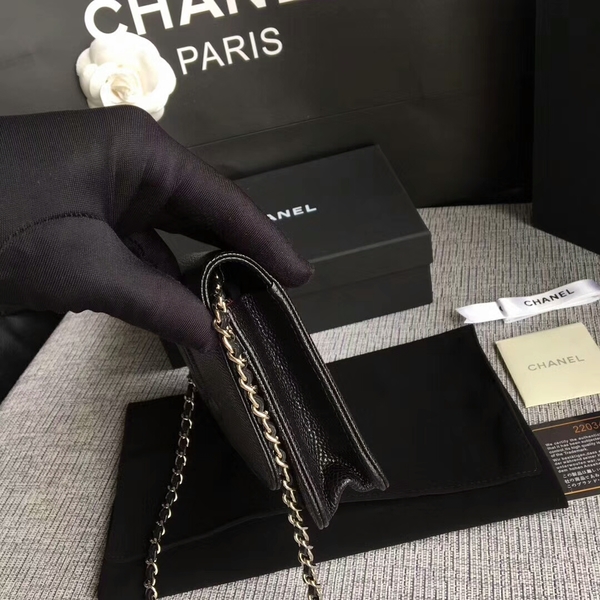 Chanel WOC Original Calfskin Leather Black Shoulder Bag 33814 Silver
