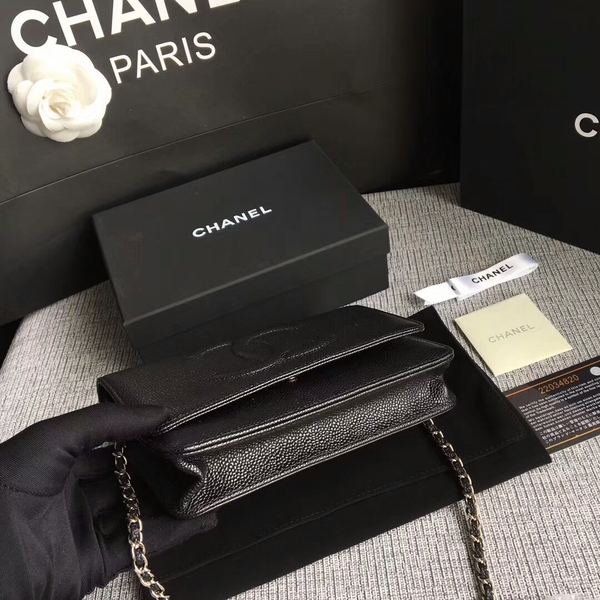 Chanel WOC Original Calfskin Leather Black Shoulder Bag 33814 Silver