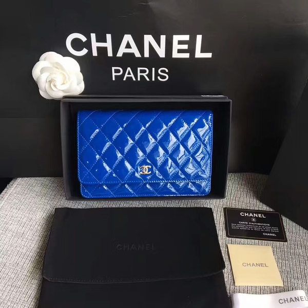 Chanel WOC Flap Bag Patent Leather A33814C Blue