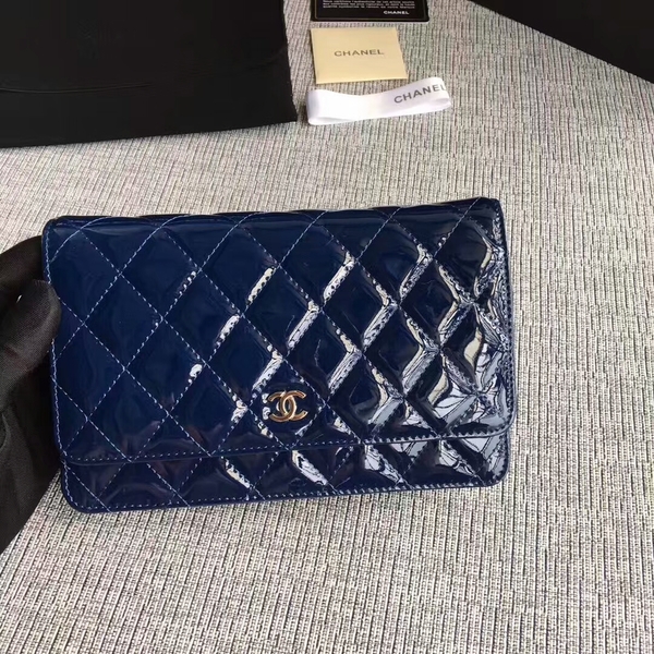 Chanel WOC Flap Bag Patent Leather A33814C Dark Blue