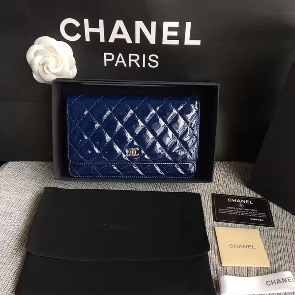 Chanel WOC Flap Bag Patent Leather A33814C Dark Blue