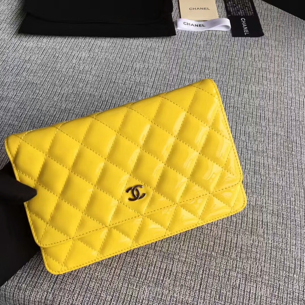 Chanel WOC Flap Bag Patent Leather A33814C Yellow