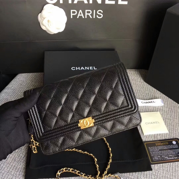 Boy Chanel WOC Flap Bag Original Calfskin Leather CHA6040 Black