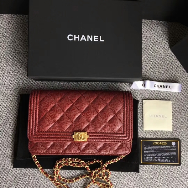 Boy Chanel WOC Flap Bag Original Calfskin Leather CHA6040 Dark Red