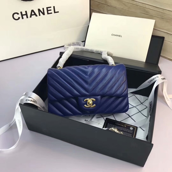 Chanel Classic Flap Bags Blue Original Sheepskin Leather 1116 Gold