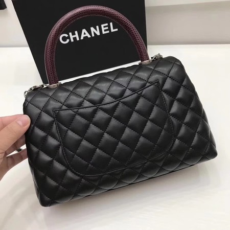 Chanel Classic Red Top Handle Bag Original Leather A92991 Black