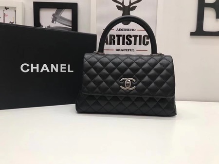 Chanel Classic Top Handle Bag Black Original Leather A92991 Silver