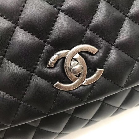 Chanel Classic Top Handle Bag Black Original Leather A92991 Silver