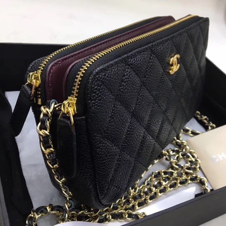 Chanel Shoulder Bag Black Cannage Pattern Leather CHA6845 Gold