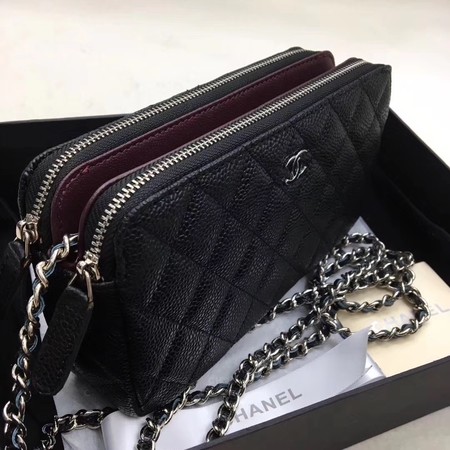 Chanel Shoulder Bag Black Cannage Pattern Leather CHA6845 Silver