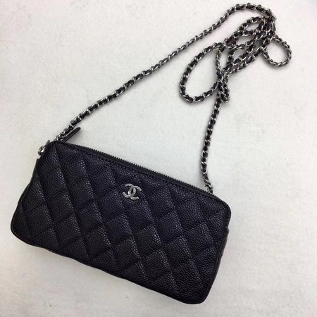 Chanel Shoulder Bag Black Cannage Pattern Leather CHA6845 Silver