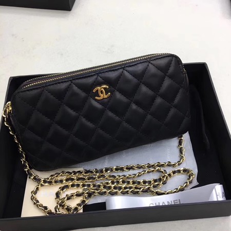 Chanel Shoulder Bag Black Sheepskin Leather CHA6845 Gold