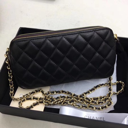 Chanel Shoulder Bag Black Sheepskin Leather CHA6845 Gold