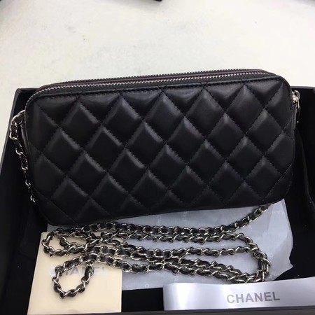 Chanel Shoulder Bag Black Sheepskin Leather CHA6845 Silver