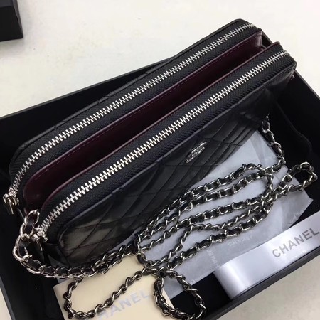 Chanel Shoulder Bag Black Sheepskin Leather CHA6845 Silver