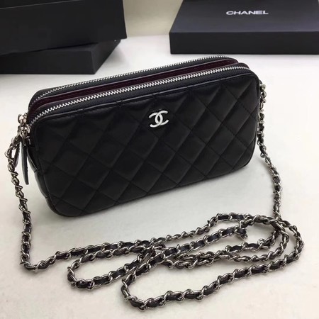 Chanel Shoulder Bag Black Sheepskin Leather CHA6845 Silver