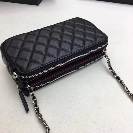 Chanel Shoulder Bag Black Sheepskin Leather CHA6845 Silver