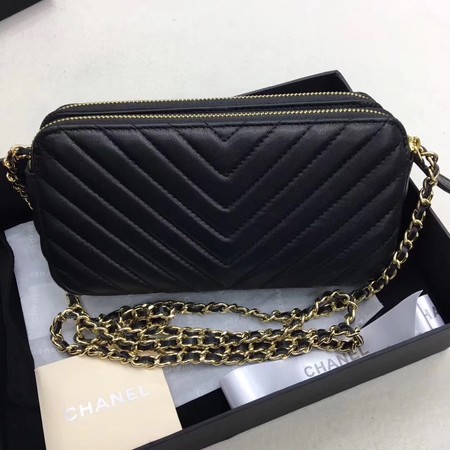 Chanel Shoulder Bag Black Sheepskin Leather V6845 Gold