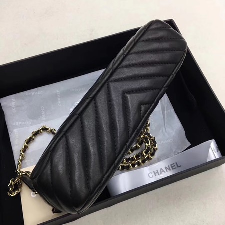 Chanel Shoulder Bag Black Sheepskin Leather V6845 Gold