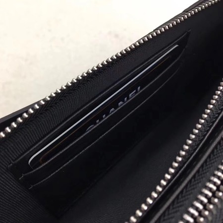 Chanel Shoulder Bag Black Sheepskin Leather V6845 Silver