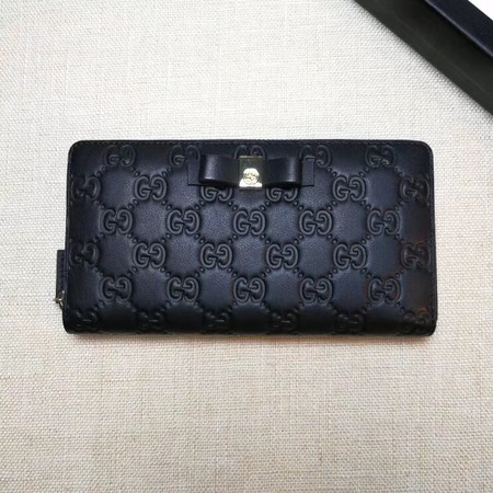 Gucci Bow Gucci Signature Zip Around Wallet ‎388680 Black