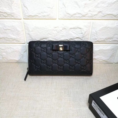 Gucci Bow Gucci Signature Zip Around Wallet ‎388680 Black