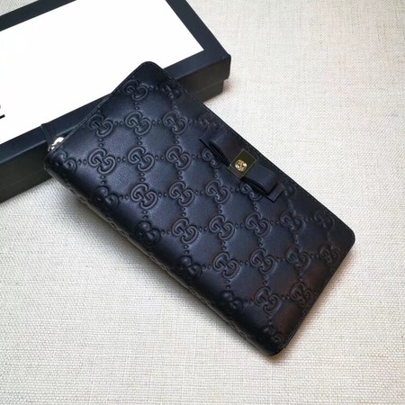 Gucci Bow Gucci Signature Zip Around Wallet ‎388680 Black