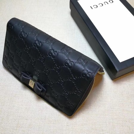 Gucci Bow Gucci Signature Zip Around Wallet ‎388680 Black