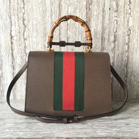 Gucci Leather Top Handle Bag with Moth 488691 Brown