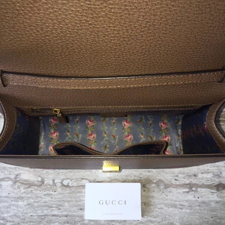 Gucci Leather Top Handle Bag with Moth 488691 Brown