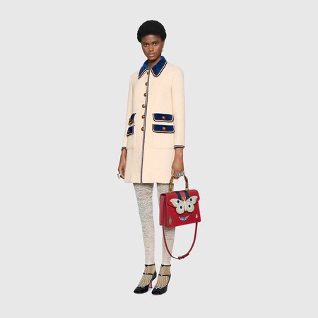 Gucci Leather Top Handle Bag with Moth 488691 Red