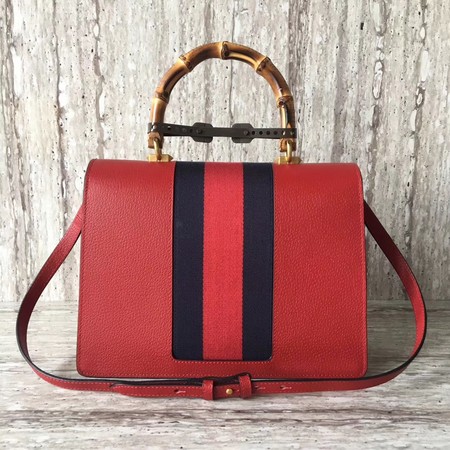 Gucci Leather Top Handle Bag with Moth 488691 Red