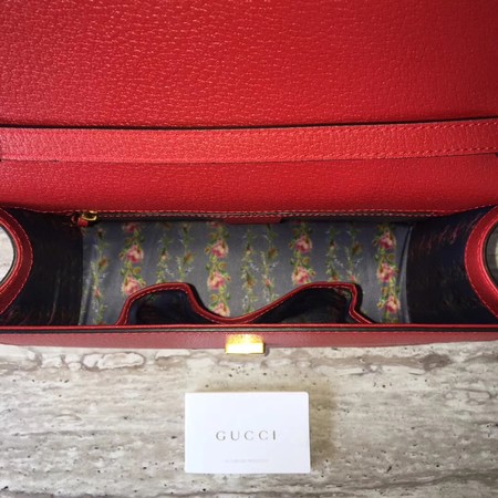 Gucci Leather Top Handle Bag with Moth 488691 Red