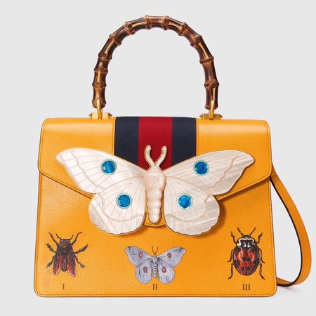 Gucci Leather Top Handle Bag with Moth 488691 Yellow