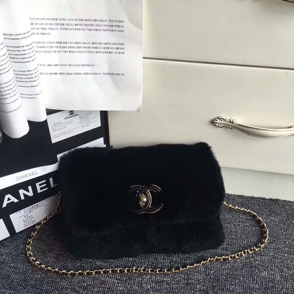 Chanel 2017 Fall Winter Cony Hair Shoulder Bag Black
