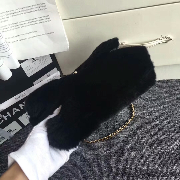 Chanel 2017 Fall Winter Cony Hair Shoulder Bag Black