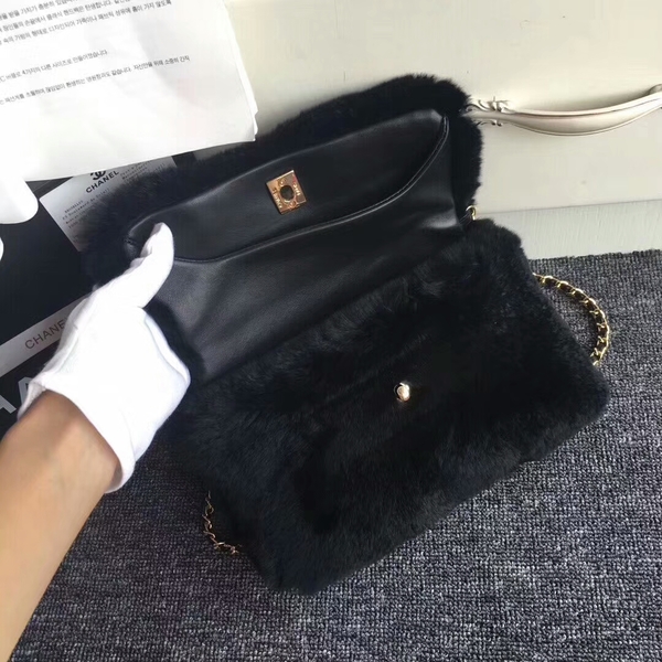 Chanel 2017 Fall Winter Cony Hair Shoulder Bag Black