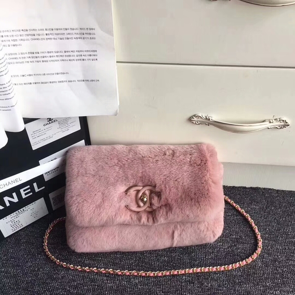 Chanel 2017 Fall Winter Cony Hair Shoulder Bag Pink