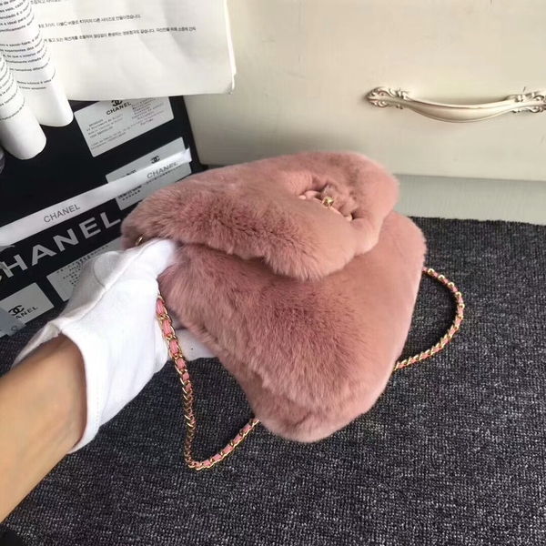 Chanel 2017 Fall Winter Cony Hair Shoulder Bag Pink