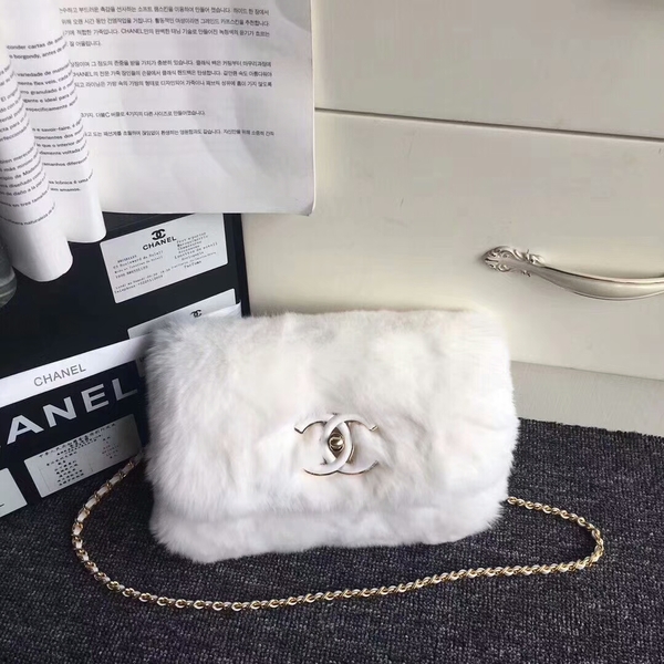Chanel 2017 Fall Winter Cony Hair Shoulder Bag White