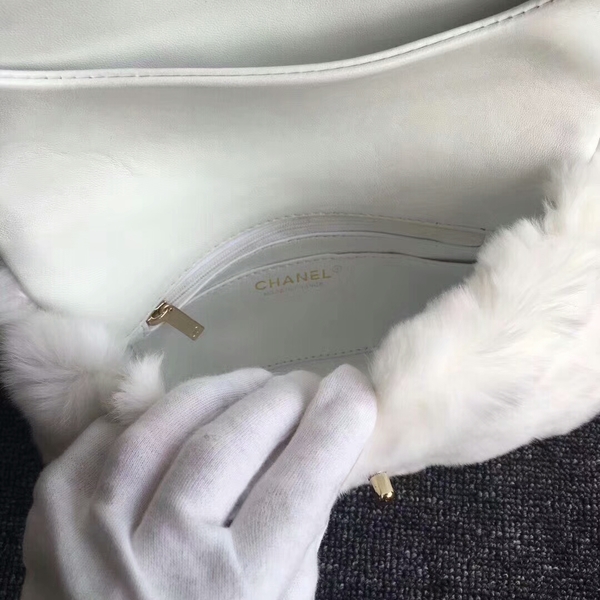 Chanel 2017 Fall Winter Cony Hair Shoulder Bag White