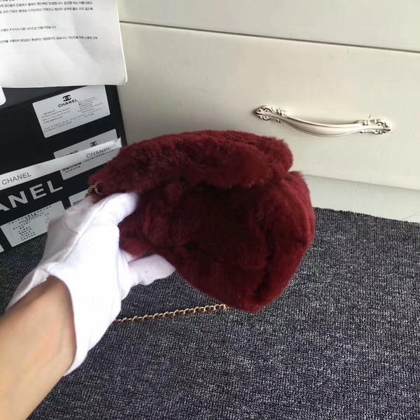 Chanel 2017 Fall Winter Cony Hair Shoulder Bag Wine