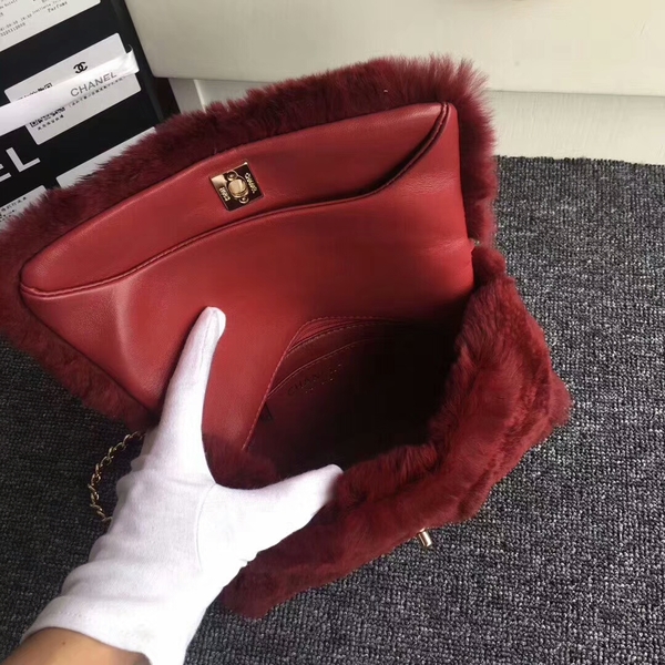 Chanel 2017 Fall Winter Cony Hair Shoulder Bag Wine