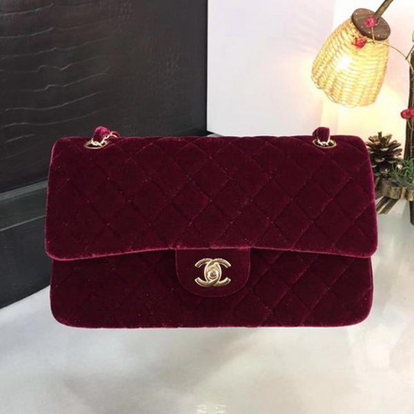 Chanel 2.55 Series Flap Bags Original Velvet A1025 Wine