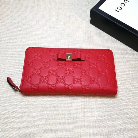 Gucci Bow Gucci Signature Zip Around Wallet ‎388680 Red