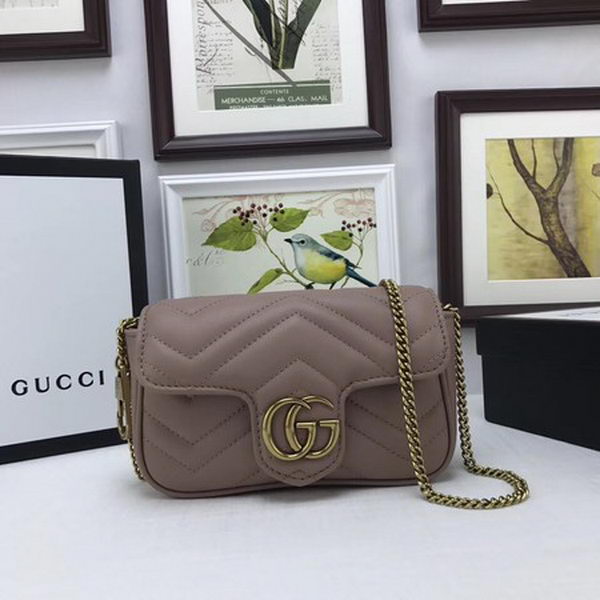 Gucci GG Marmont Matelasse Leather Super Mini Bag 476433 Pink